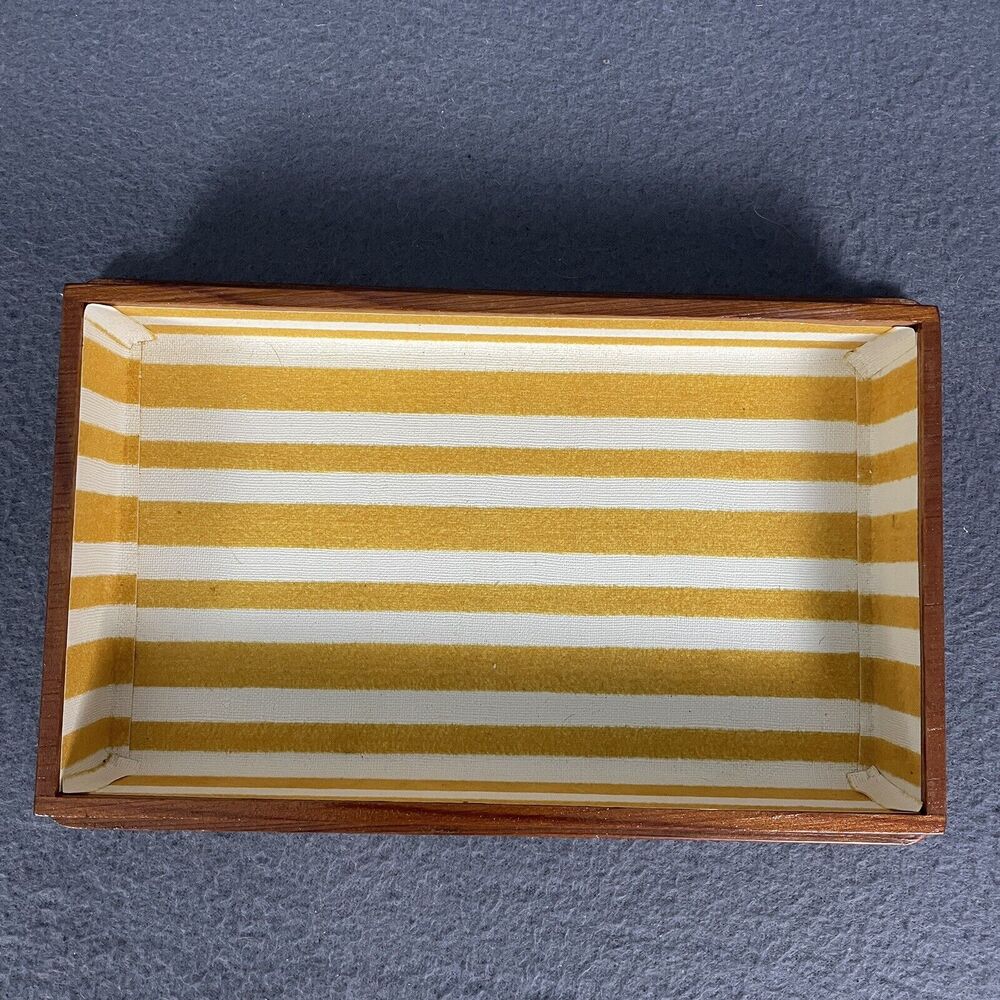 Vintage Wood Box Owl Illustrated Decoupage w/ Yellow White Interior - Picture 8 of 12